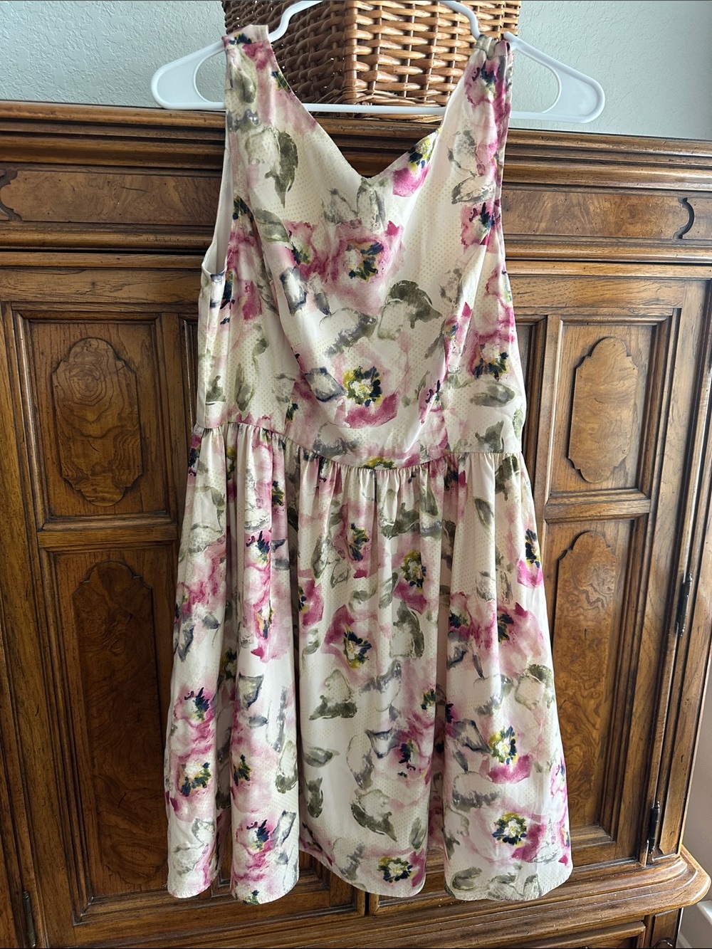 Black Swan-Floral Watercolor Sleeveless Dress in Cream and Pink